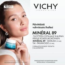 Vichy Mineral 89 -tuotteen ostajalle kokeilukokoinen Mineral 89 -seerumi (10ml) tai -päivävoide (15ml)