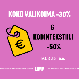 Koko valikoima -30% ja kodintekstiili -50%