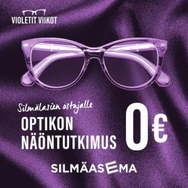 Aloita uusien silmälasien hankinta optikkokäynnillä! Juuri nyt Silmäasemalla ilmainen optikon näöntutkimus silmälasien ostajalle (norm 35 €) Varaa aika etukäteen netissä tai pistäydy myymäläämme. Tervetuloa!