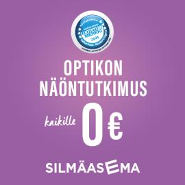 Silmäasema on valittu Suomen luotetuimmaksi optikkoliikkeeksi jo seitsemän kertaa peräkkäin. Kiitoksena luottamuksesta tarjoamme 22.12. asti maksuttoman näöntutkimuksen kaikille! Varaa aika etukäteen verkkosivuiltamme tai pistäydy myymäläämme.